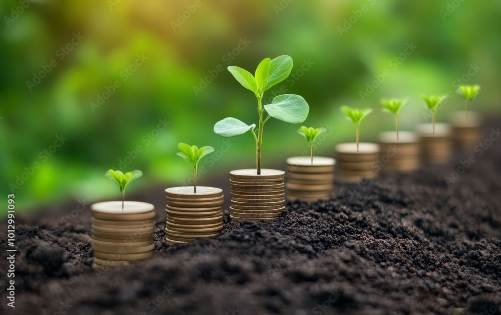 A visual representation of growth, featuring seedlings emerging from stacks of coins, symbolizing investment and sustainability. A visual representation of growth, featuring seedlings emerging from stacks of coins, symbolizing investment and sustainability.