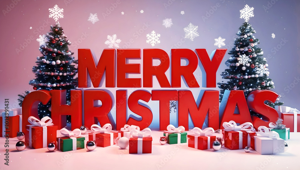 merry Christmas background, festive template, decorative wallpaper, red 3d text