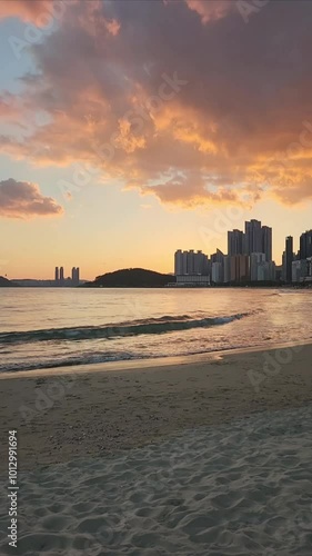 Sunset on the Haeundae beach, Busan, South Korea