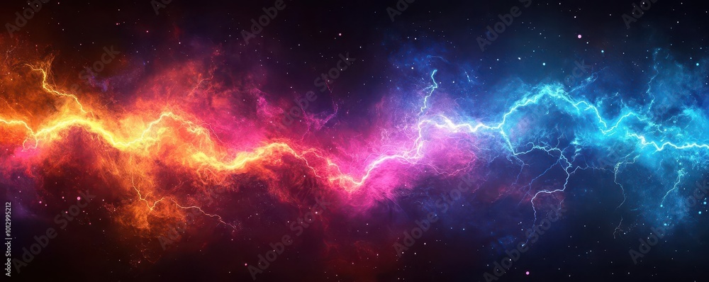 Obraz premium A vibrant cosmic scene showcasing a striking fusion of colors in a mystical space background.