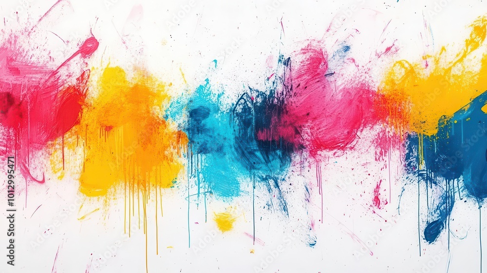 Fototapeta premium A vibrant splash of multicolored paint creates an eye-catching abstract backdrop filled with energy and creativity.