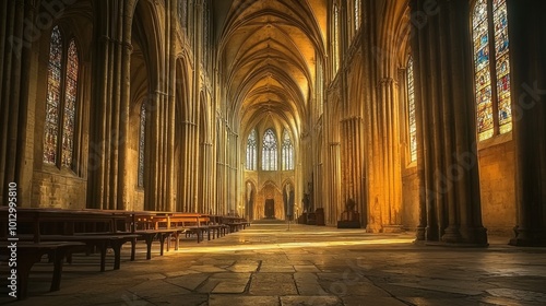 Sunlit interior of a majestic cathedral