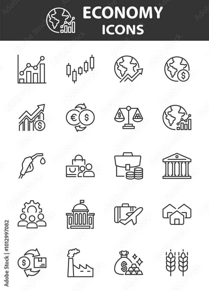 set of economy icons, investment, business, financial set of economy icons, investment, business, financial