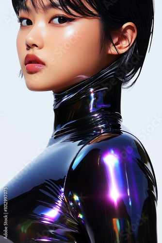 Electric Elegance: Asian Model in Cyber Chic