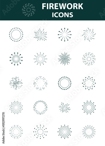 Set of firework icons, new year, celebration, 