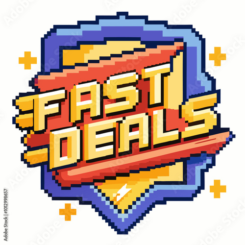 Pixel Art Fast Deals Badge with Retro Gaming Style and Bold Colors