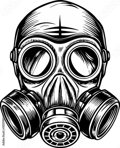 Vintage Gas Mask Illustration in Engraved Sketch Style for Retro Designs