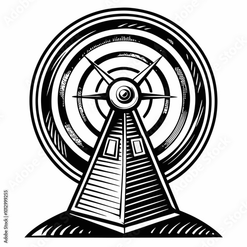 Retro Radio Tower Vector Illustration with Vintage Antenna Design