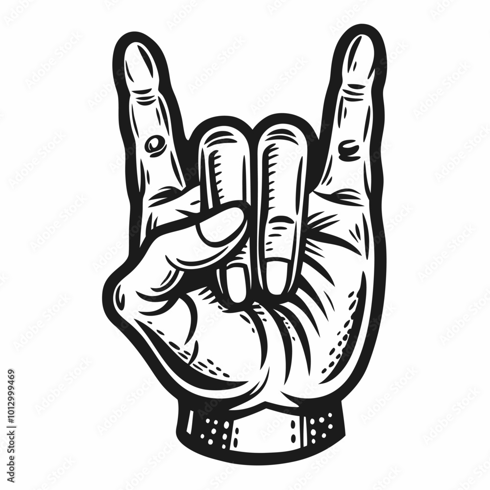Fototapeta premium Vintage Rock Hand Gesture Vector Illustration Classic Sign of the Horns Design