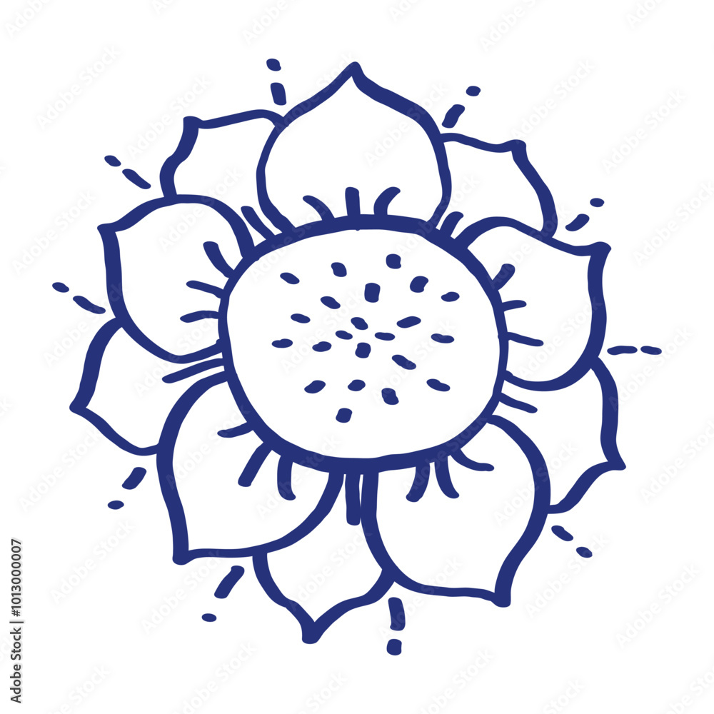 Flower sketch. Hand drawn vector illustration. Blue pen or marker drawing. Primitive kids picture Flower sketch. Hand drawn vector illustration. Blue pen or marker drawing. Primitive kids picture