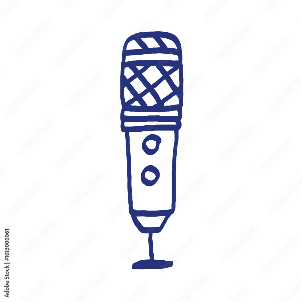 Microphone sketch. Podcast or music item. Hand drawn vector icon. Blue pen or marker drawing. Primitive kids picture Microphone sketch. Podcast or music item. Hand drawn vector icon. Blue pen or marker drawing. Primitive kids picture