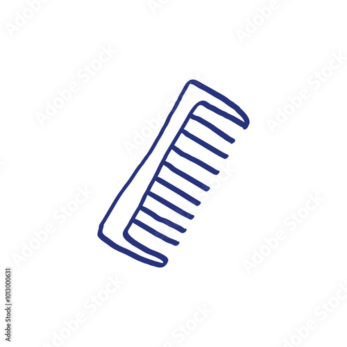 Comb. Hand drawn sketch. Blue pen or marker drawing. Primitive kids picture. Hairdressing equipment. Professional hair dresser tool. Vector illustration. Barber symbol