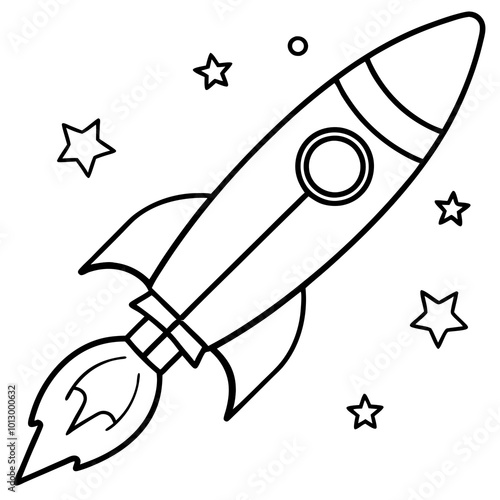 rocket and galaxy outline coloring book page line art drawing