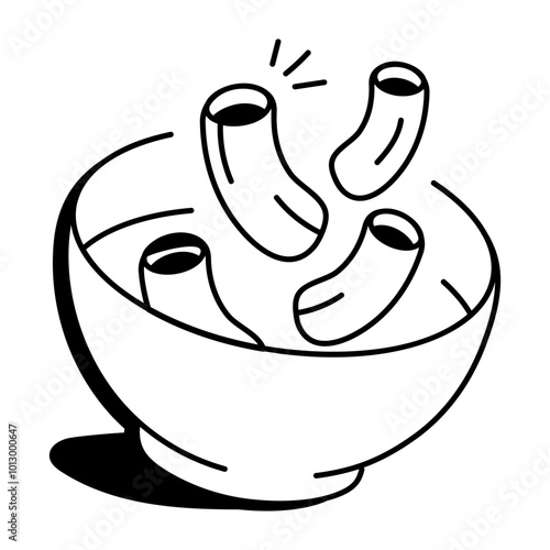 A playful doodle icon of macaroni in a bowl

