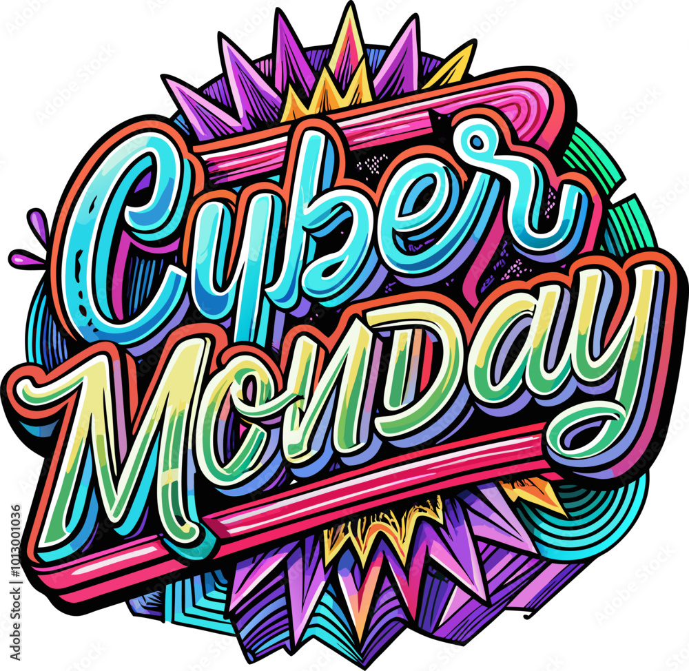Colorful Cyber Monday Graffiti Art with Vibrant Lettering and Abstract Patterns Colorful Cyber Monday Graffiti Art with Vibrant Lettering and Abstract Patterns