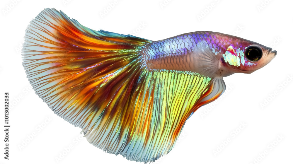 Fototapeta premium A colorful guppy Fish isolated on transparent PNG.