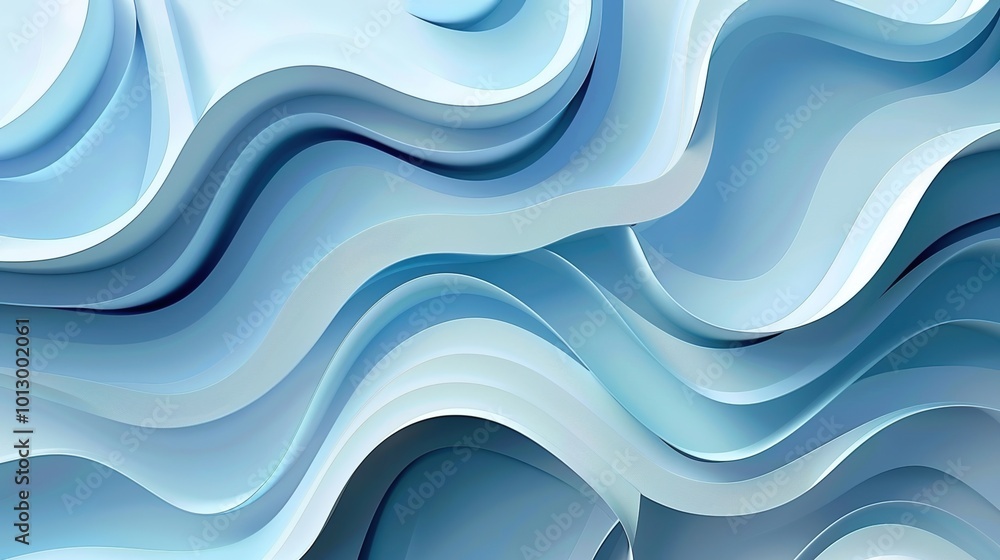 Obraz premium Graceful, fluid layers of blue paper create a calming, abstract oceanic wave-like pattern.