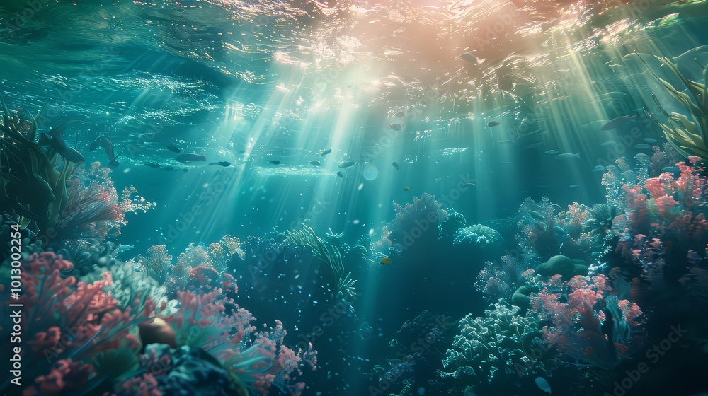 Fototapeta premium Ocean coral reef underwater. Sea world under water background. The beauty of the underwater ocean reef landscape