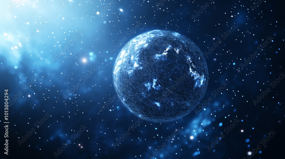 A simple, artistic picture of a planet in space. It uses dots, lines, and shapes to represent planets, stars, and the vast universe.low poly wireframe. A simple, artistic picture of a planet in space. It uses dots, lines, and shapes to represent planets, stars, and the vast universe.low poly wireframe.