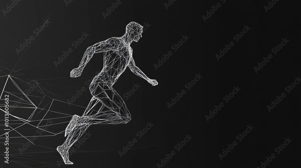 A running man made of geometric shapes. This illustration is made up of lines and points, creating an abstract, modern look.low poly wireframe. A running man made of geometric shapes. This illustration is made up of lines and points, creating an abstract, modern look.low poly wireframe.