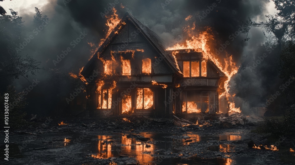 Burning house bonfire architecture destruction Burning house bonfire architecture destruction