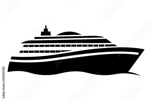 Clean Smooth Vector Illustration Showcasing the Side View of a Majestic Cruise Ship
