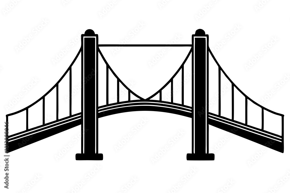 Vector Illustration of a Minimalist Suspension Bridge Featuring Clean Straight Aesthetics for Creative Projects
