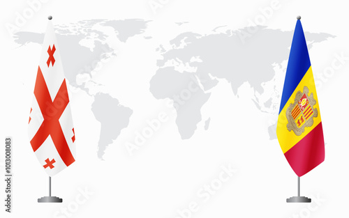 Georgia and Andorra flags for official meeting against background of world map.