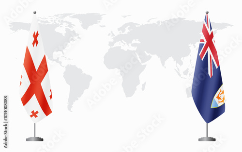 Georgia and Anguilla flags for official meeting against background of world map.