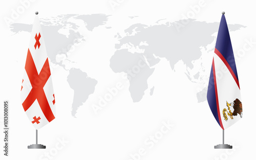Georgia and American Samoa flags for official meeting against background of world map.