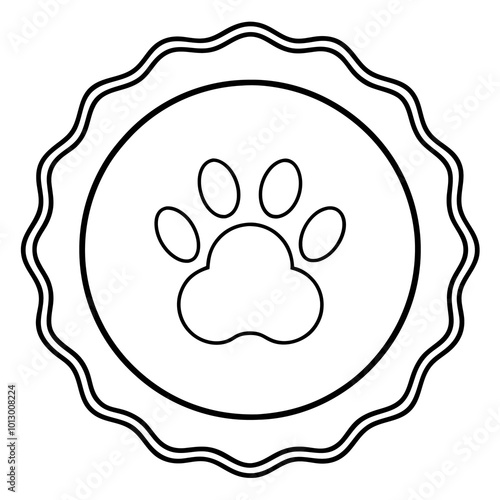 round animal paw print frame outline coloring book page line art drawing