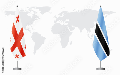 Georgia and Botswana flags for official meeting against background of world map.