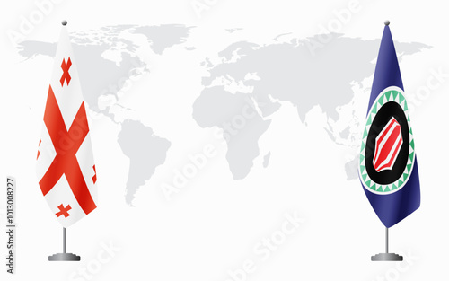 Georgia and Bougainville flags for official meeting against background of world map.