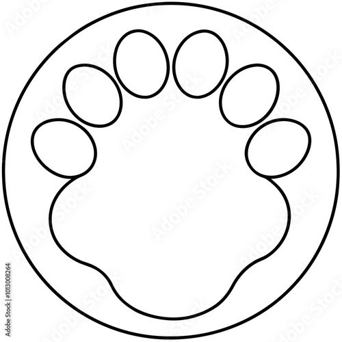 round animal paw print frame outline coloring book page line art drawing