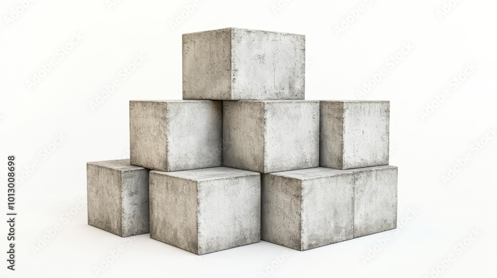 Stack of concrete blocks on a white background realistic and minimal ideal for construction or industrial visuals. Generative AI