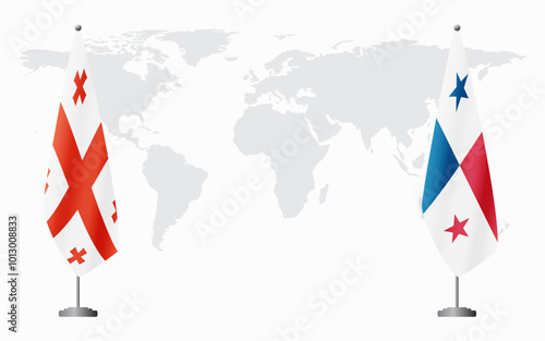 Georgia and Panama flags for official meeting against background of world map.