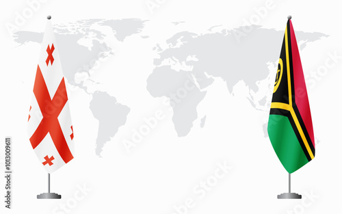 Georgia and Vanuatu flags for official meeting against background of world map.