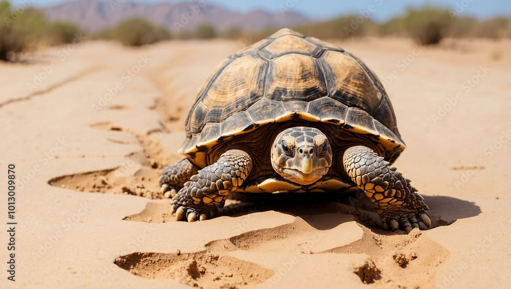 Fototapeta premium Tortoise Walking Across Sand