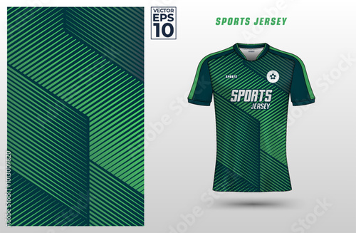 T-shirt sport jersey design template with gradient geometric line stripes background. Sport uniform in front view. Shirt mock up for sport club. Vector Illustration