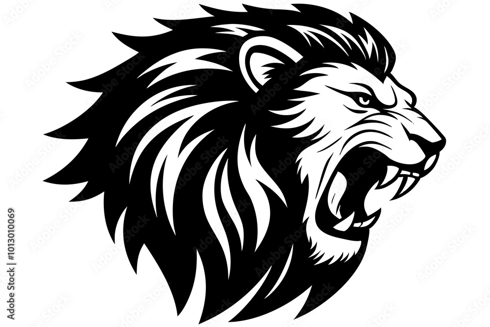 Obraz premium Majestic Lion Head Vector Illustration Showcasing Detailed Flowing Side Profile 