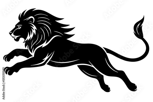 Dynamic Vector Illustration of a Fierce Lion Leaping with Front Paws Outstretched 