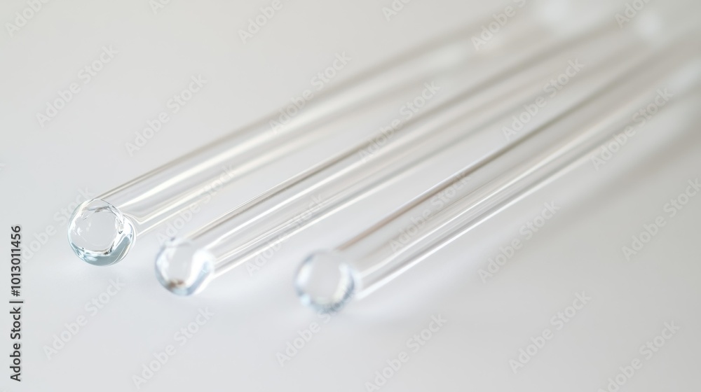 Three clear glass pipettes on a white background showcasing a clean scientific and modern aesthetic. Ideal for lab science and research-related visuals with a realistic depiction. Generative AI Three clear glass pipettes on a white background showcasing a clean scientific and modern aesthetic. Ideal for lab science and research-related visuals with a realistic depiction. Generative AI