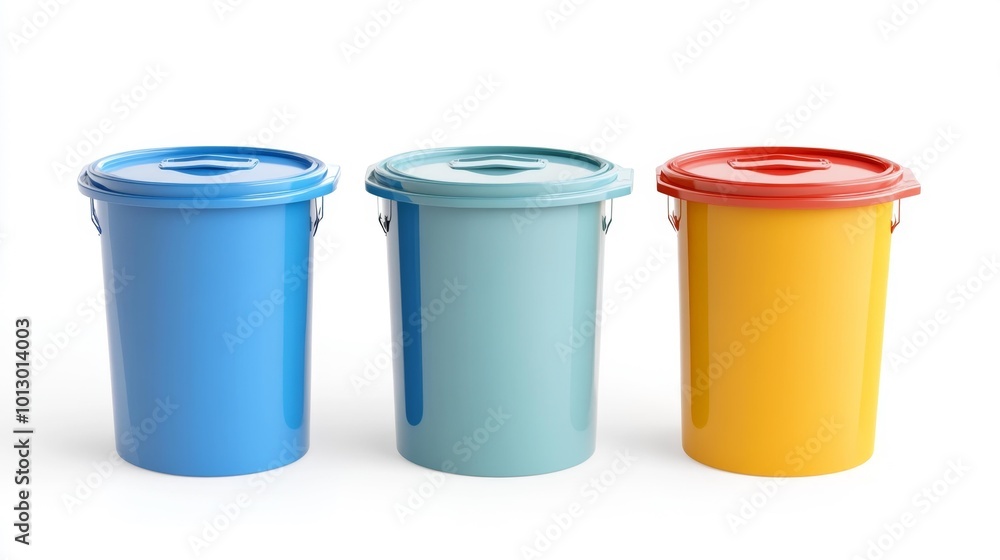 Three colorful sharps disposal containers with lids isolated on a white background perfect for medical industrial or safety-themed projects. Generative AI Three colorful sharps disposal containers with lids isolated on a white background perfect for medical industrial or safety-themed projects. Generative AI