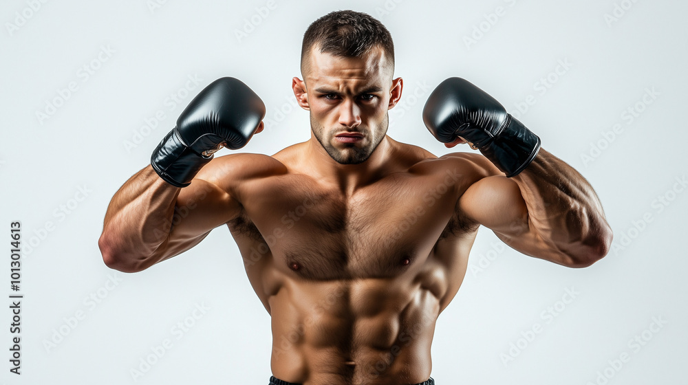 Boxer Flexing Muscles with Gloves