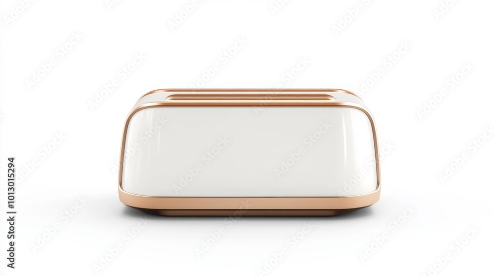 Stylish modern toaster with metallic accents on a white background isolated kitchen appliance photo for home goods catalog. Generative AI Stylish modern toaster with metallic accents on a white background isolated kitchen appliance photo for home goods catalog. Generative AI