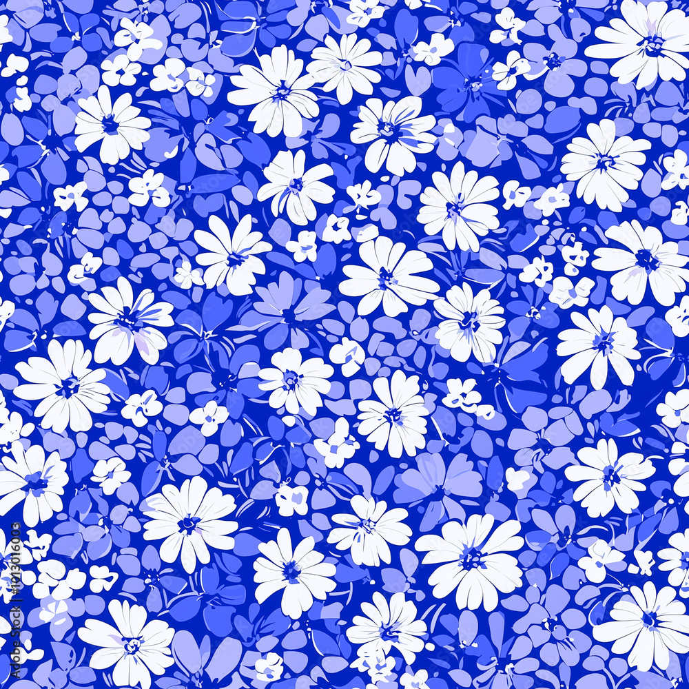 Blue and White Floral Meadow Seamless Pattern Blue and White Floral Meadow Seamless Pattern