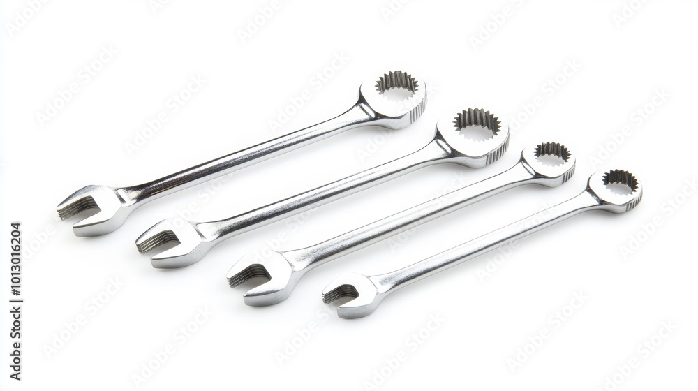 Set of wrenches on a white background ideal for industrial designs mechanic-themed presentations and tool imagery in clean isolated view. Generative AI Set of wrenches on a white background ideal for industrial designs mechanic-themed presentations and tool imagery in clean isolated view. Generative AI