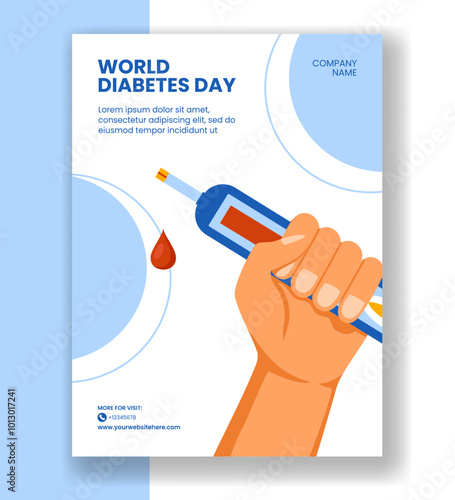 Diabetes Prevention Vertical Poster Template Flat Cartoon Hand-Drawn Background