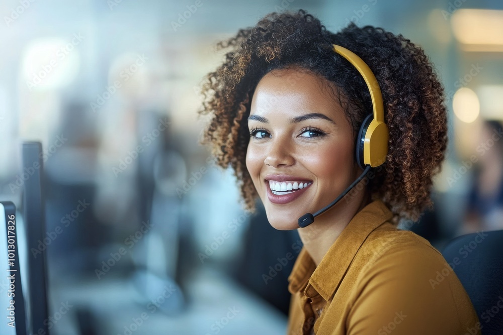 Obraz premium Smiling Customer Service Representative with Headset