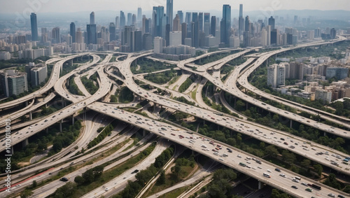 Aerial View of Bustling Expressway Network